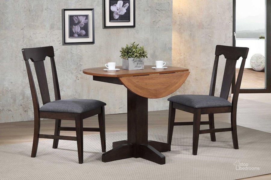 The appearance of Choices Black Oak 20 Inch Extendable Dining Room Set designed by ECI in the transitional interior design. This black piece of furniture  was selected by 1StopBedrooms from Choices Collection to add a touch of cosiness and style into your home. Sku: 0733-50-DLT;0733-50-DLB;0739-50-S1. Table Base Style: Pedestal. Table Top Shape: Round. Material: Wood. Product Type: Dining Room Set. Image1
