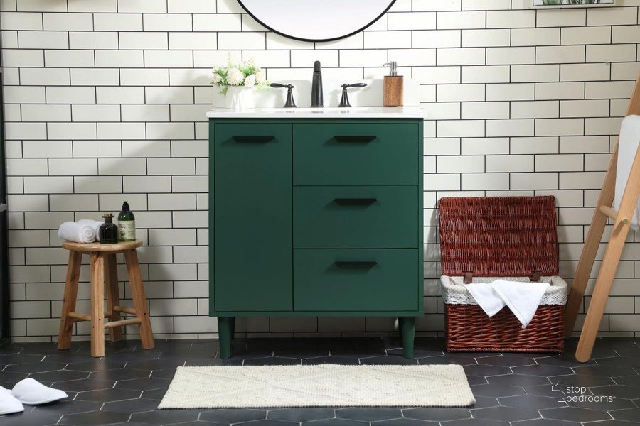 The appearance of Cholet Green Bathroom Vanity Bathroom Furniture 0qd24307952 designed by Off 5th Home in the transitional interior design. This green piece of furniture  was selected by 1StopBedrooms from Cholet Collection to add a touch of cosiness and style into your home. Sku: VF47030MGN-BS. Material: Wood. Product Type: Bathroom Vanity. Image1