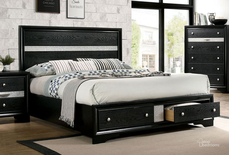 The appearance of Chrissy Eastern King Bed In Black designed by Furniture of America in the modern / contemporary interior design. This black piece of furniture  was selected by 1StopBedrooms from Chrissy Collection to add a touch of cosiness and style into your home. Sku: CM7552BK-EK-HBFB;CM7552BK-EK-DR;CM7552BK-EK-R. Bed Type: Platform Bed. Material: Wood. Product Type: Platform Bed. Bed Size: King. Image1
