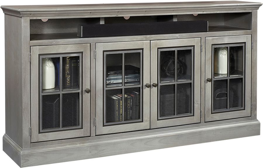 The appearance of Churchill 73 Inch Highboy Console With 4 Doors In Grey designed by Aspenhome in the traditional interior design. This grey piece of furniture  was selected by 1StopBedrooms from Churchill Collection to add a touch of cosiness and style into your home. Sku: DR1255-GRY. Material: Wood. Product Type: TV Console. Image1