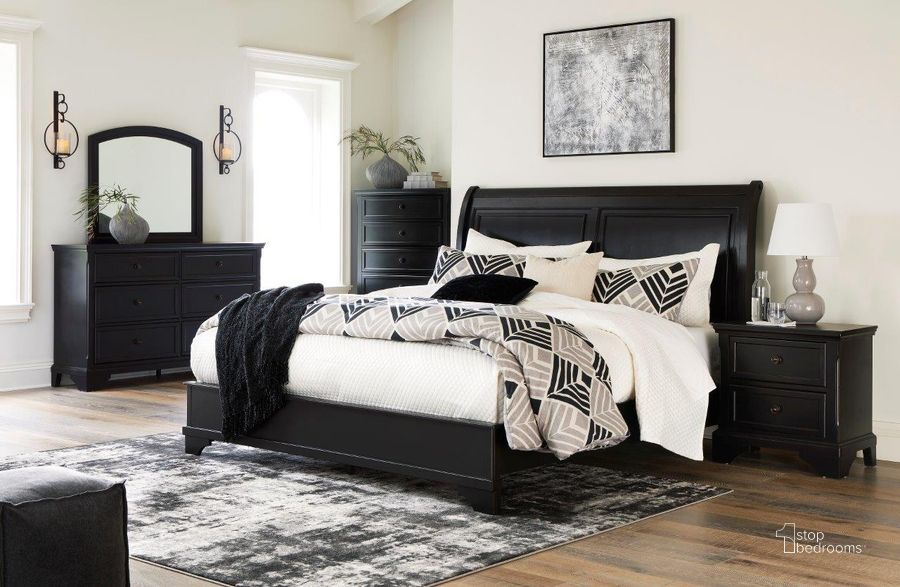 The appearance of Chylanta Black Sleigh Bedroom Set designed by Signature Design by Ashley in the traditional interior design. This black piece of furniture  was selected by 1StopBedrooms from Chylanta Collection to add a touch of cosiness and style into your home. Sku: B739-74;B739-77;B739-92. Bed Type: Sleigh Bed. Material: Wood. Product Type: Sleigh Bed. Bed Size: Queen. Image1