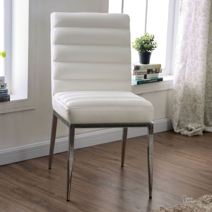 The appearance of Cilegon Side Chair Set of 2 In White designed by Furniture of America in the modern / contemporary interior design. This white piece of furniture  was selected by 1StopBedrooms from Cilegon Collection to add a touch of cosiness and style into your home. Sku: FOA3746SC-2PK. Material: Leather. Product Type: Side Chair. Image1