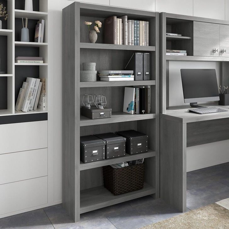 The appearance of Cirocco Gray Bookcases, Book Shelf designed by Luxury Loft in the modern / contemporary interior design. This gray piece of furniture  was selected by 1StopBedrooms from Cirocco Collection to add a touch of cosiness and style into your home. Sku: KI60404-03. Product Type: Bookcase. Image1