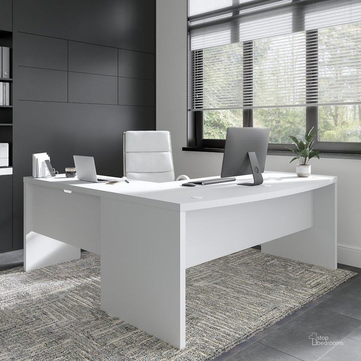 The appearance of Cirocco White Home Office Desk & Hutch 0qb24474031 designed by Luxury Loft in the modern / contemporary interior design. This white piece of furniture  was selected by 1StopBedrooms from Cirocco Collection to add a touch of cosiness and style into your home. Sku: ECH053PW. Material: Wood. Product Type: Home Office Desk. Image1