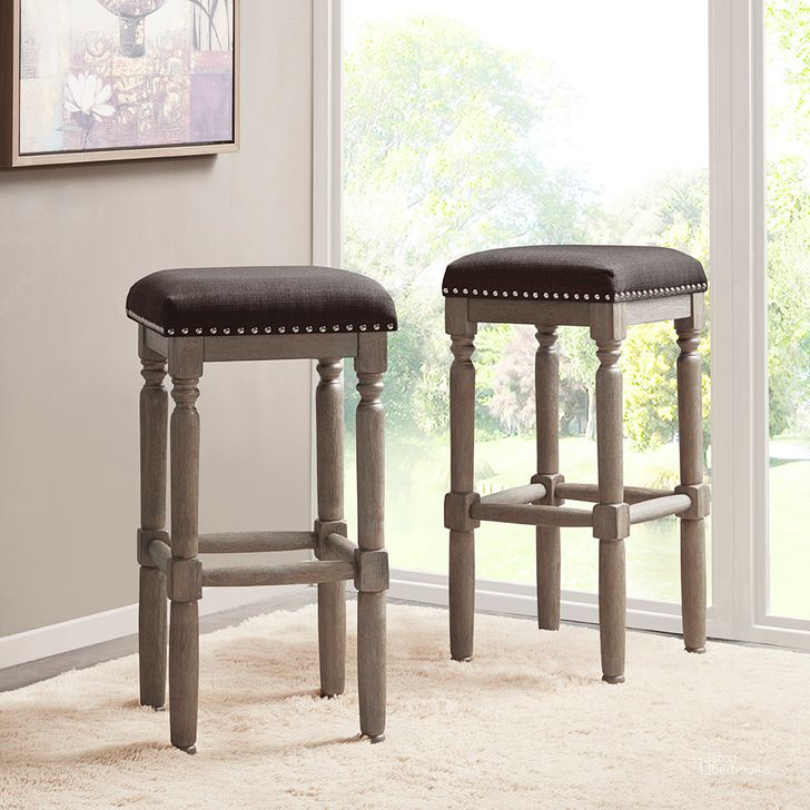 The appearance of Cirque Bar Stool Set Of 2 In Gray designed by Olliix in the industrial interior design. This gray piece of furniture  was selected by 1StopBedrooms from Cirque Collection to add a touch of cosiness and style into your home. Sku: MP104-1056. Material: Wood. Product Type: Barstool. Image1