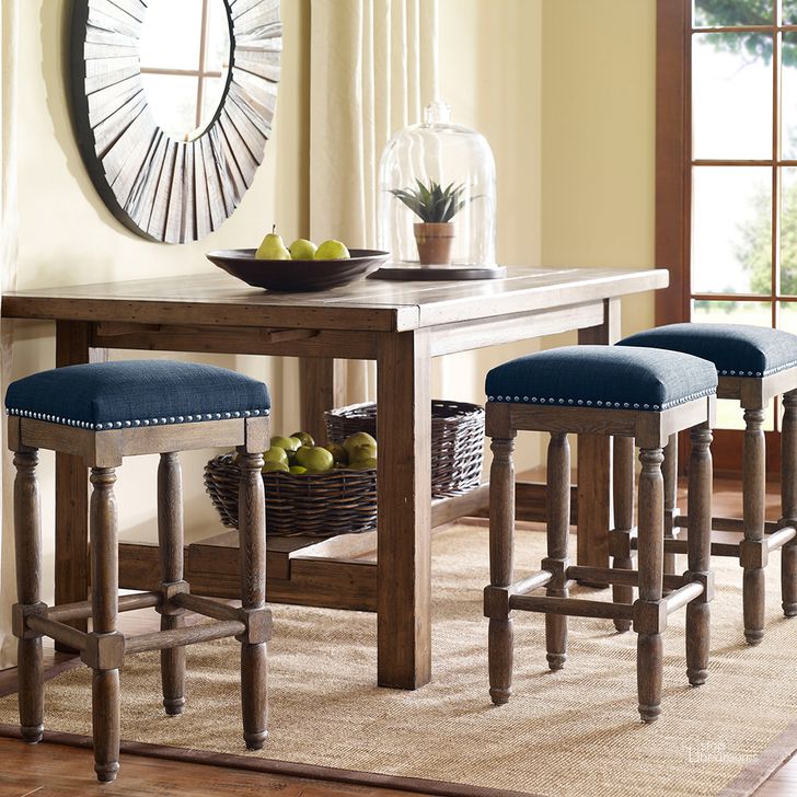 The appearance of Cirque Counter Stool Set Of 2 In Navy designed by Olliix in the industrial interior design. This navy piece of furniture  was selected by 1StopBedrooms from Cirque Collection to add a touch of cosiness and style into your home. Sku: MP104-0037. Material: Wood. Product Type: Barstool. Image1