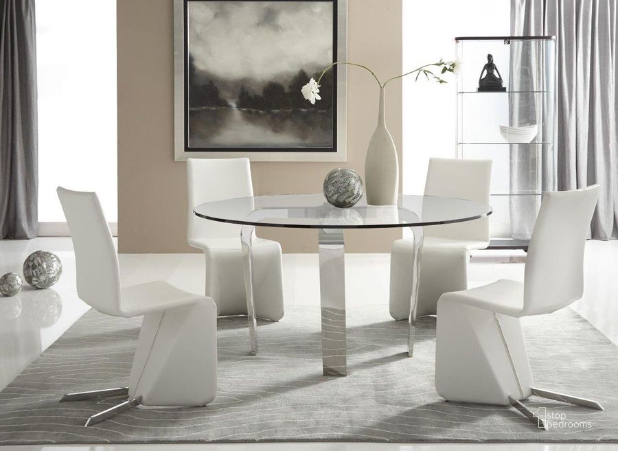The appearance of Cirrus Silver Round Dining Room Set designed by Bellini Modern Living in the modern / contemporary interior design. This silver piece of furniture  was selected by 1StopBedrooms from  to add a touch of cosiness and style into your home. Sku: Cirrus RD DT;Bernice WHT. Table Base Style: Pedestal. Table Top Shape: Round. Product Type: Dining Room Set. Image1