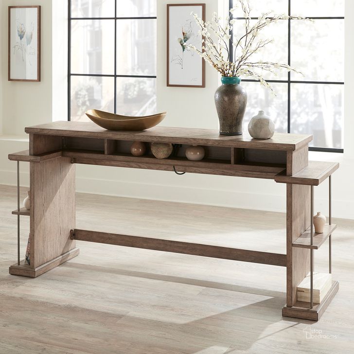 The appearance of City Scape Console Bar Table In Burnished Beige designed by Liberty in the modern / contemporary interior design. This beige piece of furniture  was selected by 1StopBedrooms from City Scape Collection to add a touch of cosiness and style into your home. Sku: 421-OT7837. Product Type: Bar Table. Material: Poplar. Image1