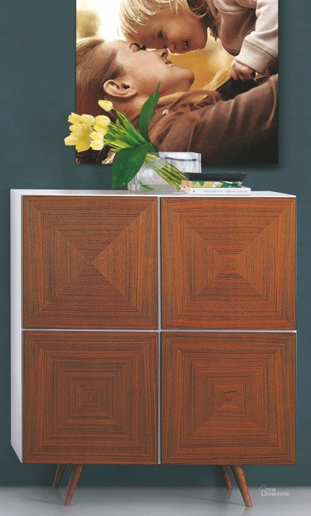 The appearance of City White and Walnut Door Cabinet designed by Bellini Modern Living in the modern / contemporary interior design. This brown piece of furniture  was selected by 1StopBedrooms from City Collection to add a touch of cosiness and style into your home. Sku: City-1200. Material: Wood. Product Type: Accent Chest. Image1