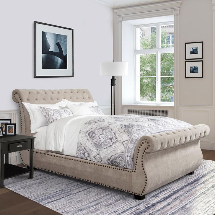 The appearance of Claire Khaki Cal King Upholstered Sleigh Bed designed by Parker House in the transitional interior design. This beige piece of furniture  was selected by 1StopBedrooms from Claire Collection to add a touch of cosiness and style into your home. Sku: BCLA#9500HB-KHA;BCLA#9510FB-KHA;BCLA#9515R-KHA. Bed Type: Sleigh Bed. Product Type: Sleigh Bed. Bed Size: California King. Image1