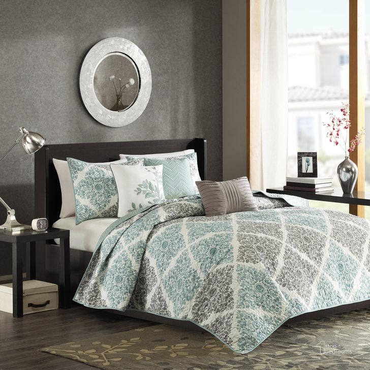 The appearance of Claire Polyester Microfiber Printed Quilted 6Pcs Queen Coverlet Set In Aqua designed by Olliix in the transitional interior design. This aqua piece of furniture  was selected by 1StopBedrooms from Claire Collection to add a touch of cosiness and style into your home. Sku: MP13-1420. Material: Polyester. Bed Size: Queen. Product Type: Coverlet Set. Image1