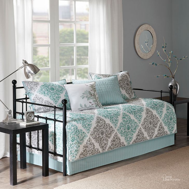 The appearance of Claire Polyester Printed 6Pcs Day Bed Cover In Aqua designed by Olliix in the transitional interior design. This aqua piece of furniture  was selected by 1StopBedrooms from Claire Collection to add a touch of cosiness and style into your home. Sku: MP13-3972. Material: Polyester. Product Type: Cover. Image1