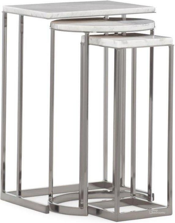 The appearance of Clarance Silver Accent Table designed by Bennett Interiors in the transitional interior design. This silver piece of furniture  was selected by 1StopBedrooms from Clarance Collection to add a touch of cosiness and style into your home. Sku: M121-420-471. Material: Metal. Product Type: Nesting Table. Image1