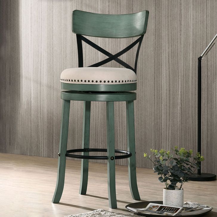 The appearance of Clarence 29 Inch Swivel Barstool In Antique Green designed by Furniture of America in the transitional interior design. This antique green piece of furniture  was selected by 1StopBedrooms from Clarence Collection to add a touch of cosiness and style into your home. Sku: CM-BR1855GR-29-2PK. Material: Wood. Product Type: Barstool.
