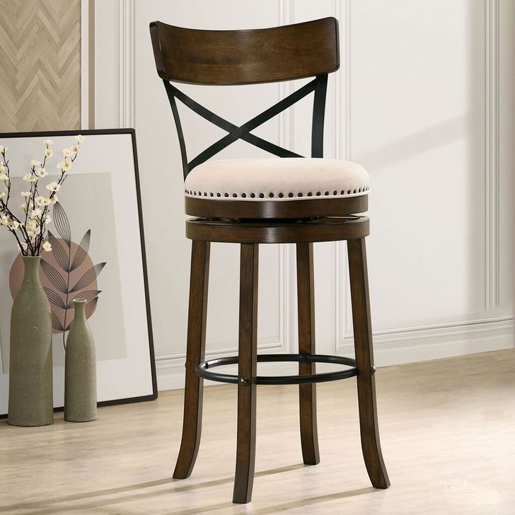 The appearance of Clarence 29 Inch Swivel Barstool In Oak designed by Furniture of America in the transitional interior design. This oak piece of furniture  was selected by 1StopBedrooms from Clarence Collection to add a touch of cosiness and style into your home. Sku: CM-BR1855A-29-2PK. Material: Wood. Product Type: Barstool.