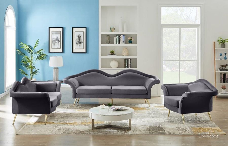The appearance of Clarissa Grey Living Room Set designed by Meridian in the modern / contemporary interior design. This gray piece of furniture  was selected by 1StopBedrooms from Clarissa Collection to add a touch of cosiness and style into your home. Sku: 607Grey-S;607Grey-L. Product Type: Living Room Set. Material: Velvet. Image1
