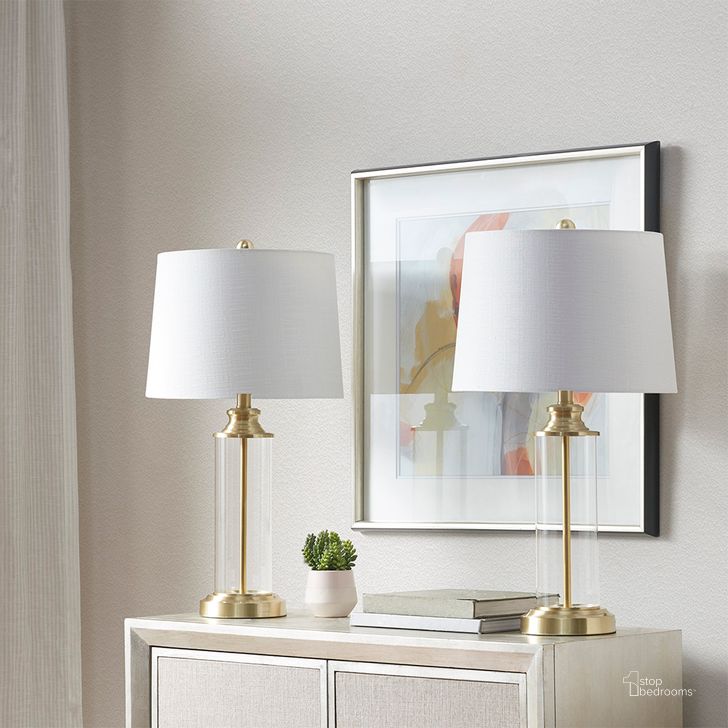 The appearance of Clarity Table Lamp Set Of 2 In Gold designed by Olliix in the transitional interior design. This gold piece of furniture  was selected by 1StopBedrooms from Clarity Collection to add a touch of cosiness and style into your home. Sku: 5DS153-1157. Material: Metal. Product Type: Table Lamp. Image1