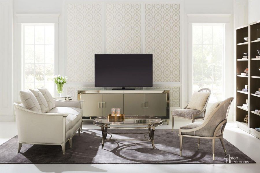 The appearance of Classic Eaves Drop Living Room Set designed by Caracole in the modern / contemporary interior design. This white piece of furniture  was selected by 1StopBedrooms from Classic Collection to add a touch of cosiness and style into your home. Sku: UPH-419-111-A;UPH-419-132-A. Product Type: Living Room Set. Material: Birch. Image1