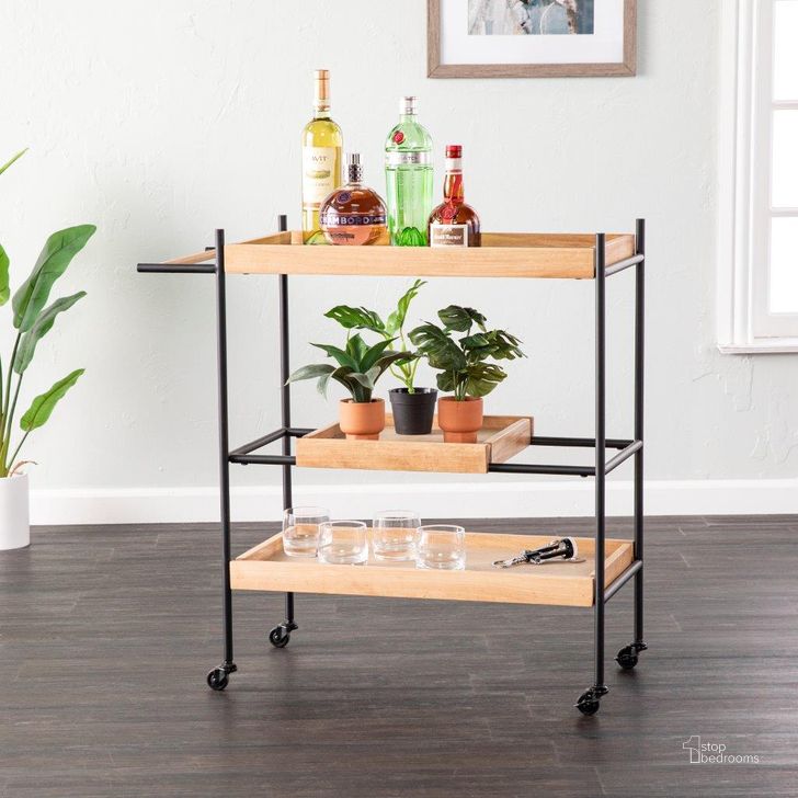 The appearance of Claverdon Rolling Bar Cart designed by SEI Furniture in the country / farmhouse interior design. This natural piece of furniture  was selected by 1StopBedrooms from Claverdon Collection to add a touch of cosiness and style into your home. Sku: HZ1167040. Material: Wood. Product Type: Bar Cart. Image1