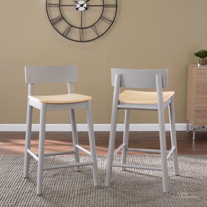 The appearance of Claxby Two-Tone Counter Stools Set of 2 designed by SEI Furniture in the transitional interior design. This natural piece of furniture  was selected by 1StopBedrooms from Claxby Collection to add a touch of cosiness and style into your home. Sku: BC1001731. Material: Wood. Product Type: Barstool. Image1