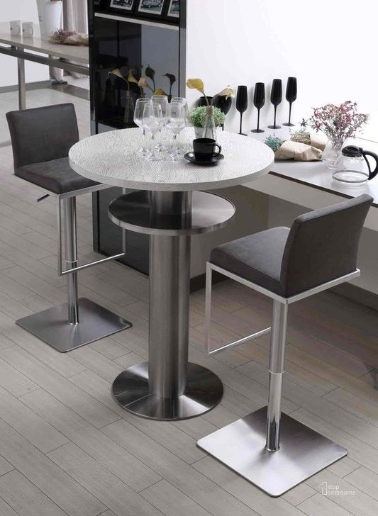 The appearance of Clay Grey Adjustable Barstool designed by Whiteline Modern Living in the modern / contemporary interior design. This grey piece of furniture  was selected by 1StopBedrooms from Clay Collection to add a touch of cosiness and style into your home. Sku: BS1622P-GRY. Product Type: Barstool. Material: Stainless Steel. Image1