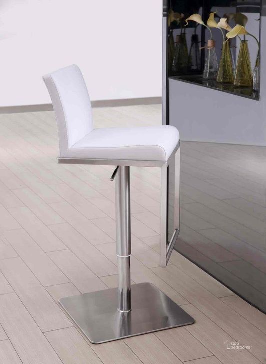 The appearance of Clay White Adjustable Barstool designed by Whiteline Modern Living in the modern / contemporary interior design. This white piece of furniture  was selected by 1StopBedrooms from Clay Collection to add a touch of cosiness and style into your home. Sku: BS1622P-WHT. Product Type: Barstool. Material: Stainless Steel. Image1