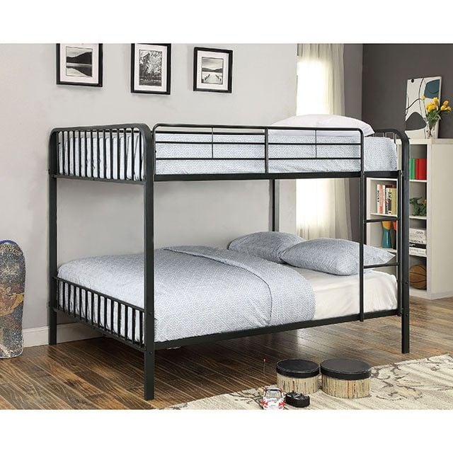 The appearance of Clement Black Full Over Full Metal Bunk Bed designed by Furniture of America in the modern / contemporary interior design. This black piece of furniture  was selected by 1StopBedrooms from Clement Collection to add a touch of cosiness and style into your home. Sku: CM-BK928FF-1;CM-BK928FF-2. Bed Type: Bunk Bed. Material: Metal. Product Type: Bunk Bed. Bed Size: Full Over Full. Image1