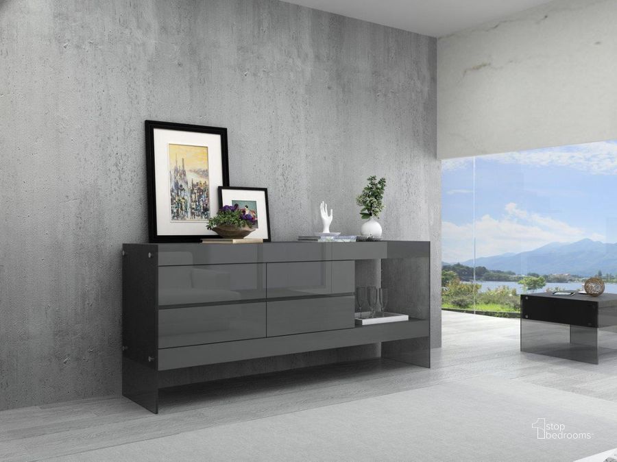 The appearance of Cloud Buffet in Grey High Gloss designed by J&M in the modern / contemporary interior design. This grey high gloss piece of furniture  was selected by 1StopBedrooms from Cloud Collection to add a touch of cosiness and style into your home. Sku: 176971-HG-B-G. Product Type: Buffet. Image1