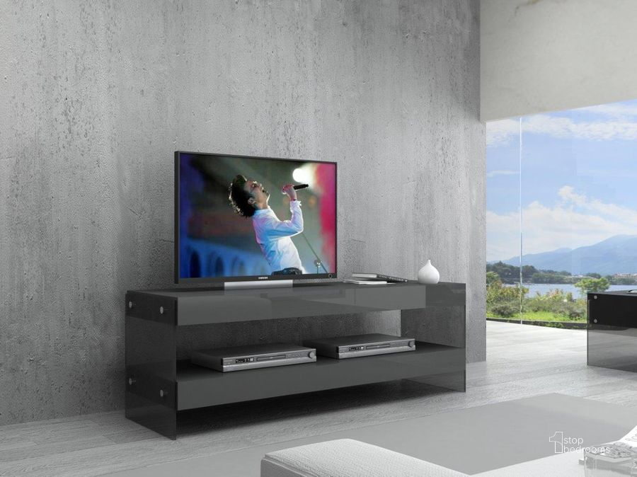 The appearance of Cloud Grey High Gloss Mini TV Stand designed by J&M in the modern / contemporary interior design. This grey high gloss piece of furniture  was selected by 1StopBedrooms from Cloud Collection to add a touch of cosiness and style into your home. Sku: 179601-MTV-G. Product Type: TV Stand. Image1