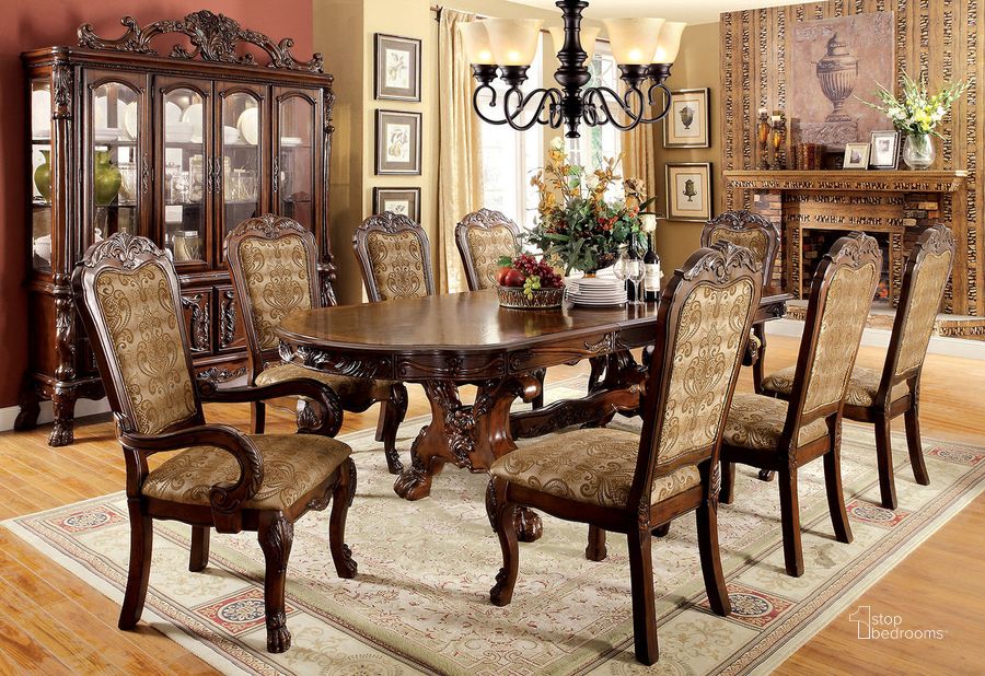 The appearance of Clyce Cherry Dining Table designed by Versailles Home in the traditional interior design. This cherry piece of furniture  was selected by 1StopBedrooms from Clyce Collection to add a touch of cosiness and style into your home. Sku: CM3557CH-T-1;CM3557CH-T-2. Table Base Style: Trestle. Table Top Shape: Oval. Material: Wood. Product Type: Dining Table. Size: 46". Image1