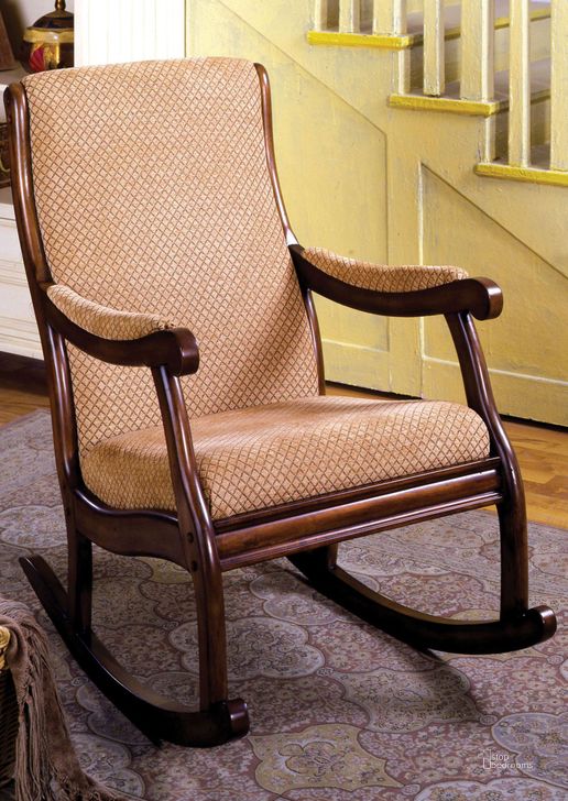 The appearance of Liverpool Fabric Rocking Chair designed by Furniture of America in the traditional interior design. This brown piece of furniture  was selected by 1StopBedrooms from Liverpool Collection to add a touch of cosiness and style into your home. Sku: CM-AC6408. Material: Wood. Product Type: Chair.