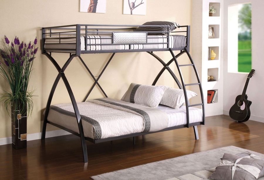 The appearance of Apollo Gun Metal Twin Over Full Bunk Bed designed by Furniture of America in the modern / contemporary interior design. This black piece of furniture  was selected by 1StopBedrooms from Apollo Collection to add a touch of cosiness and style into your home. Sku: CM-BK1029. Bed Type: Bunk Bed. Material: Metal. Product Type: Bunk Bed. Bed Size: Twin Over Full.