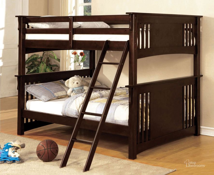 The appearance of Spring Creek Dark Walnut Full Over Full Bunk Bed designed by Furniture of America in the modern / contemporary interior design. This brown piece of furniture  was selected by 1StopBedrooms from Spring Collection to add a touch of cosiness and style into your home. Sku: CM-BK603EXP-1;CM-BK603EXP-2. Bed Type: Bunk Bed. Product Type: Bunk Bed. Bed Size: Full Over Full.