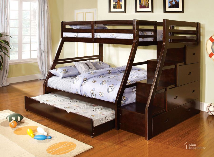 The appearance of Ellington Dark Walnut Twin Over Full Bunk Bed designed by Furniture of America in the modern / contemporary interior design. This brown piece of furniture  was selected by 1StopBedrooms from Ellington Collection to add a touch of cosiness and style into your home. Sku: CM-BK611EX-1;CM-BK611EX-2;CM-BK611EX-3. Bed Type: Bunk Bed. Product Type: Bunk Bed. Bed Size: Twin Over Full.