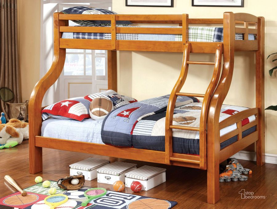 The appearance of Solpine Twin Over Full Bunk Bed designed by Furniture of America in the modern / contemporary interior design. This brown piece of furniture  was selected by 1StopBedrooms from Solpine Collection to add a touch of cosiness and style into your home. Sku: CM-BK618-1;CM-BK618-2. Bed Type: Bunk Bed. Material: Wood. Product Type: Bunk Bed. Bed Size: Twin Over Full.