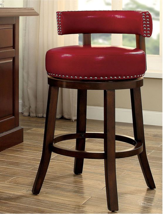 The appearance of Shirley Red 24" Bar Stool Set Of 2 designed by Furniture of America in the modern / contemporary interior design. This red piece of furniture  was selected by 1StopBedrooms from Shirley Collection to add a touch of cosiness and style into your home. Sku: CM-BR6251RD-24-2PK. Material: Fabric. Product Type: Barstool. Image1