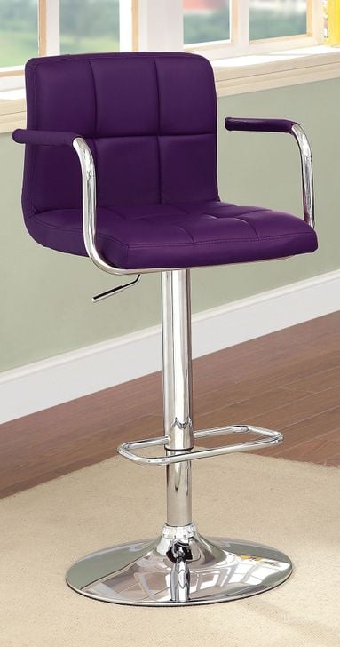 The appearance of Corfu Purple Leatherette Bar Stool designed by Furniture of America in the modern / contemporary interior design. This purple piece of furniture  was selected by 1StopBedrooms from Corfu Collection to add a touch of cosiness and style into your home. Sku: CM-BR6917PR. Product Type: Barstool. Material: Vinyl. Image1