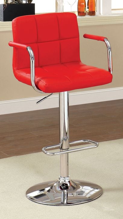 The appearance of Corfu Red Leatherette Bar Stool designed by Furniture of America in the modern / contemporary interior design. This red piece of furniture  was selected by 1StopBedrooms from Corfu Collection to add a touch of cosiness and style into your home. Sku: CM-BR6917RD. Product Type: Barstool. Material: Vinyl. Image1