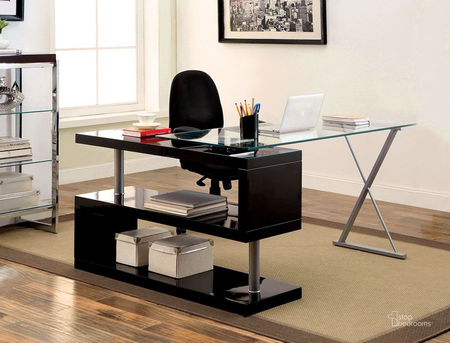 The appearance of Bronwen Black Desk designed by Furniture of America in the modern / contemporary interior design. This black piece of furniture  was selected by 1StopBedrooms from Bronwen Collection to add a touch of cosiness and style into your home. Sku: CM-DK6131BK. Material: Metal. Product Type: Desk. Image1