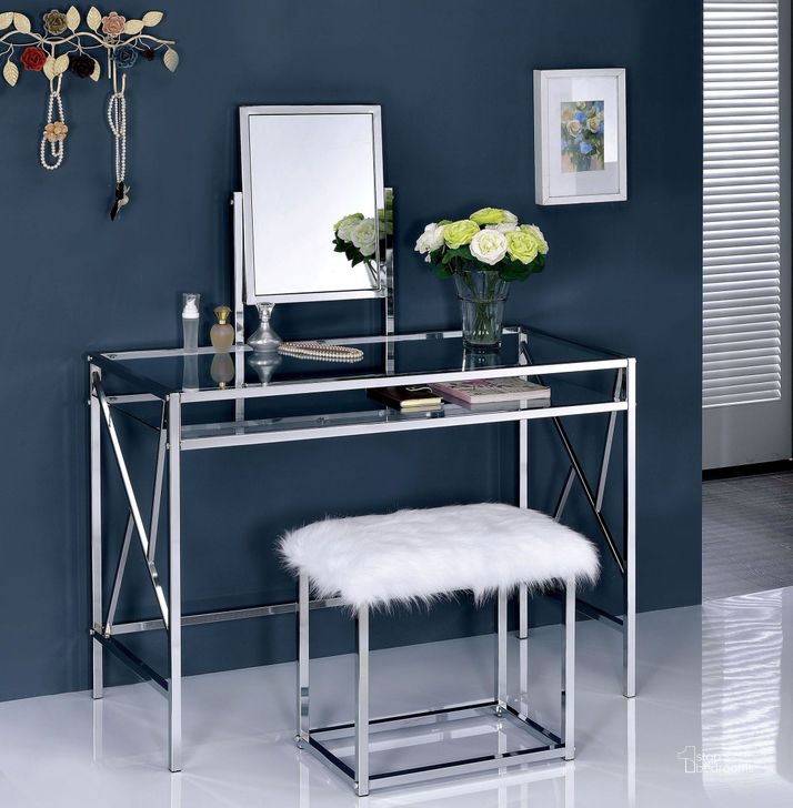 The appearance of Lismore Chrome Vanity With Stool designed by Furniture of America in the modern / contemporary interior design. This silver piece of furniture  was selected by 1StopBedrooms from Lismore Collection to add a touch of cosiness and style into your home. Sku: CM-DK6707CRM. Material: Metal. Product Type: Vanity Set.
