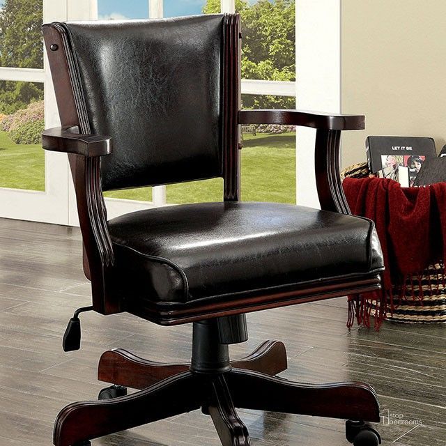 The appearance of Rowan Cherry Height Adjustable Arm Chair designed by Furniture of America in the modern / contemporary interior design. This black piece of furniture  was selected by 1StopBedrooms from Rowan Collection to add a touch of cosiness and style into your home. Sku: CM-GM340CH-AC. Product Type: Arm Chair. Material: Vinyl. Image1
