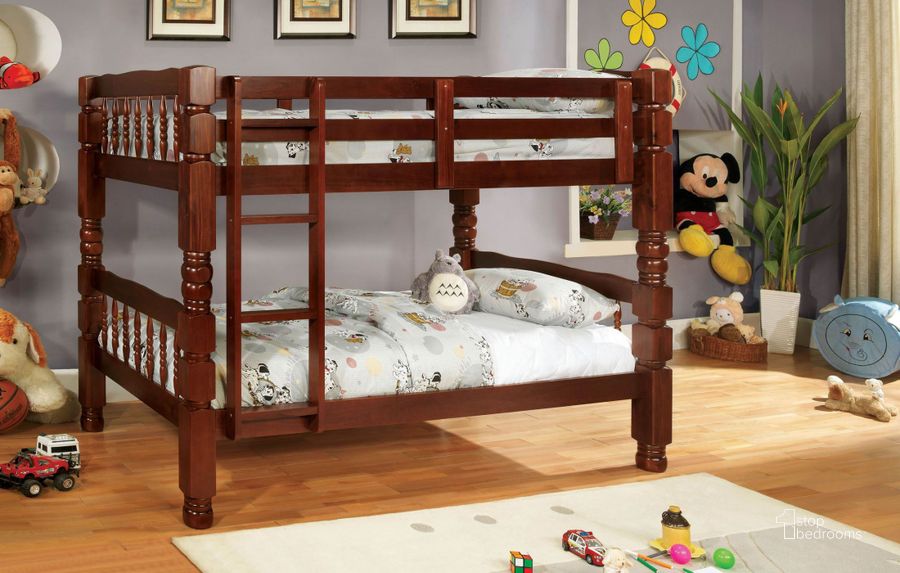 The appearance of Carolina Cherry Twin Over Twin Bunk Bed designed by Furniture of America in the traditional interior design. This brown piece of furniture  was selected by 1StopBedrooms from Carolina Collection to add a touch of cosiness and style into your home. Sku: CM2527CH-1;CM2527CH-2;CM2527CH-3. Bed Type: Bunk Bed. Material: Wood. Product Type: Bunk Bed. Bed Size: Twin Over Twin.