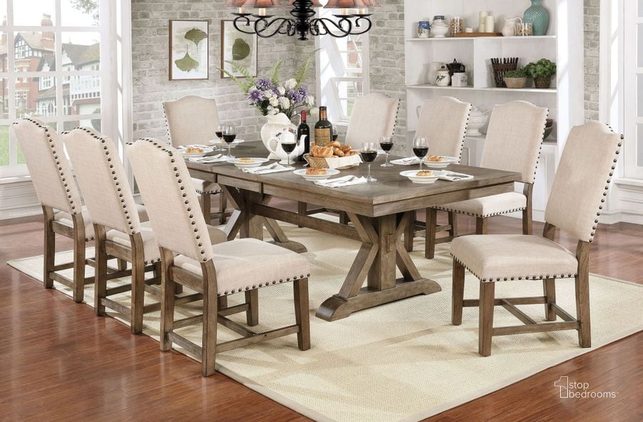 The appearance of Julia Light Oak Extendable Dining Room Set designed by Furniture of America in the transitional interior design. This gray piece of furniture  was selected by 1StopBedrooms from Julia Collection to add a touch of cosiness and style into your home. Sku: CM3014T-1;CM3014T-2;CM3014SC-2PK. Table Base Style: Trestle. Material: Wood. Product Type: Dining Room Set. Table Top Shape: Rectangular. Image1