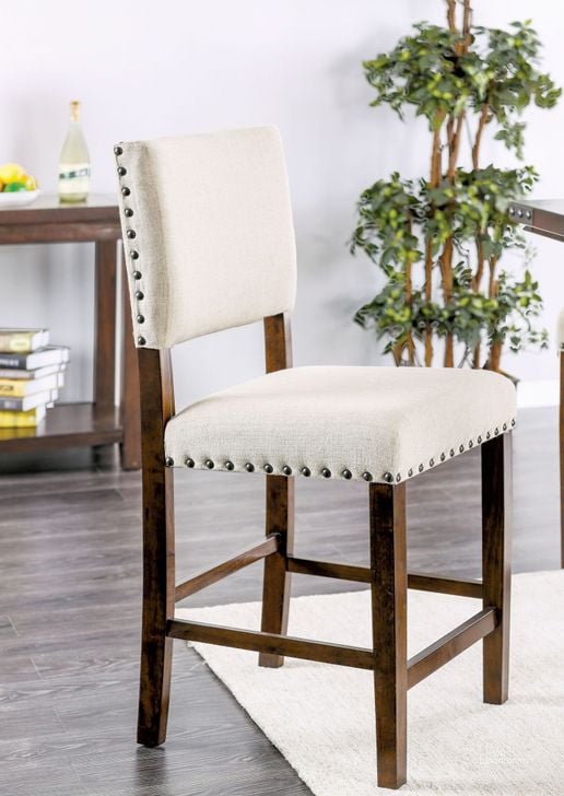 The appearance of Glenbrook Brown Cherry and Ivory Counter Height Chair Set Of 2 designed by Furniture of America in the transitional interior design. This brown piece of furniture  was selected by 1StopBedrooms from Glenbrook Collection to add a touch of cosiness and style into your home. Sku: CM3018PC-2PK. Material: Fabric. Product Type: Counter Height Chair. Image1