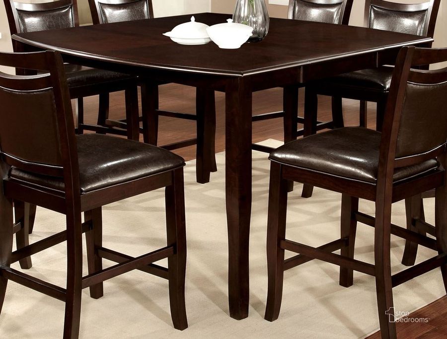 The appearance of Woodside II Espresso Extendable Counter Height Leg Table designed by Furniture of America in the transitional interior design. This brown piece of furniture  was selected by 1StopBedrooms from Woodside Collection to add a touch of cosiness and style into your home. Sku: CM3024PT. Table Top Shape: Square. Material: Wood. Product Type: Leg Table. Image1