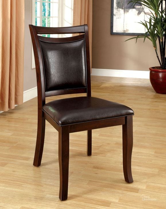 The appearance of Woodside Dark Cherry Side Chair Set of 2 designed by Furniture of America in the modern / contemporary interior design. This brown piece of furniture  was selected by 1StopBedrooms from Woodside Collection to add a touch of cosiness and style into your home. Sku: CM3024SC-2PK. Product Type: Side Chair. Material: Vinyl. Image1