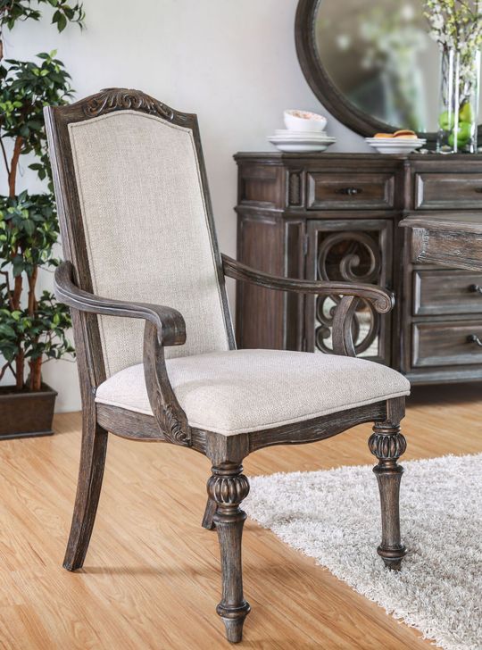 The appearance of Arcadia Rustic Natural Tone Arm Chair Set Of 2 designed by Furniture of America in the transitional interior design. This beige piece of furniture  was selected by 1StopBedrooms from Arcadia Collection to add a touch of cosiness and style into your home. Sku: CM3150AC-2PK. Material: Fabric. Product Type: Arm Chair. Image1