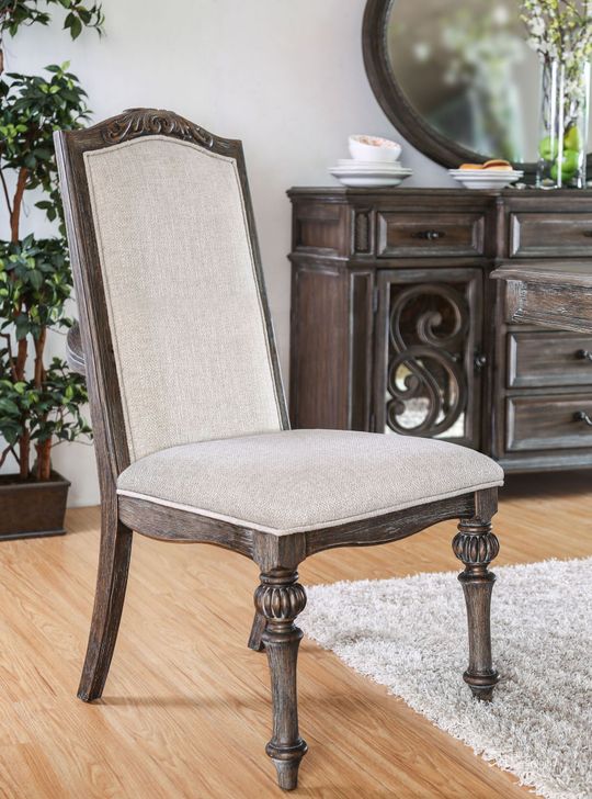 The appearance of Arcadia Rustic Natural Tone Side Chair Set Of 2 designed by Furniture of America in the transitional interior design. This beige piece of furniture  was selected by 1StopBedrooms from Arcadia Collection to add a touch of cosiness and style into your home. Sku: CM3150SC-2PK. Material: Fabric. Product Type: Side Chair. Image1