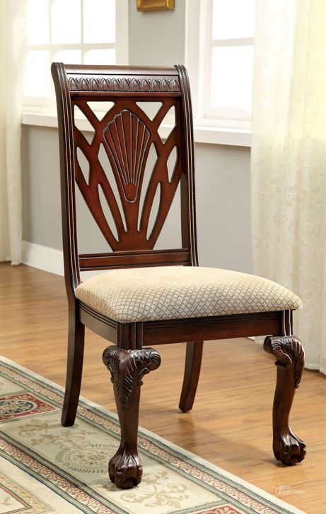 The appearance of Petersburg I Cherry Side Chair Set of 2 designed by Furniture of America in the traditional interior design. This brown piece of furniture  was selected by 1StopBedrooms from Petersburg Collection to add a touch of cosiness and style into your home. Sku: CM3185SC-2PK. Material: Wood. Product Type: Side Chair. Image1