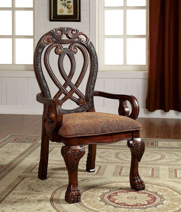 The appearance of Wyndmere Cherry Arm Chair Set of 2 designed by Furniture of America in the traditional interior design. This brown piece of furniture  was selected by 1StopBedrooms from Wyndmere Collection to add a touch of cosiness and style into your home. Sku: CM3186CH-AC-2PK. Material: Wood. Product Type: Arm Chair. Image1